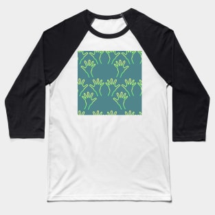Cave Hands Anew Yellow-Green on Soft Blue Green Baseball T-Shirt